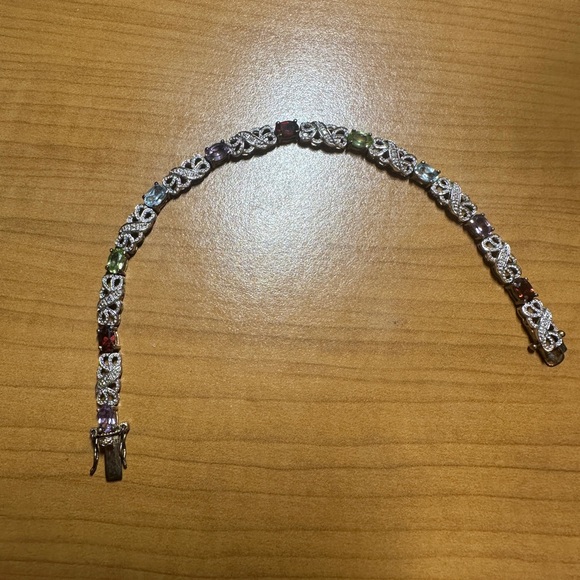 Sterling Silver Gemstone tennis bracelet - Picture 2 of 7